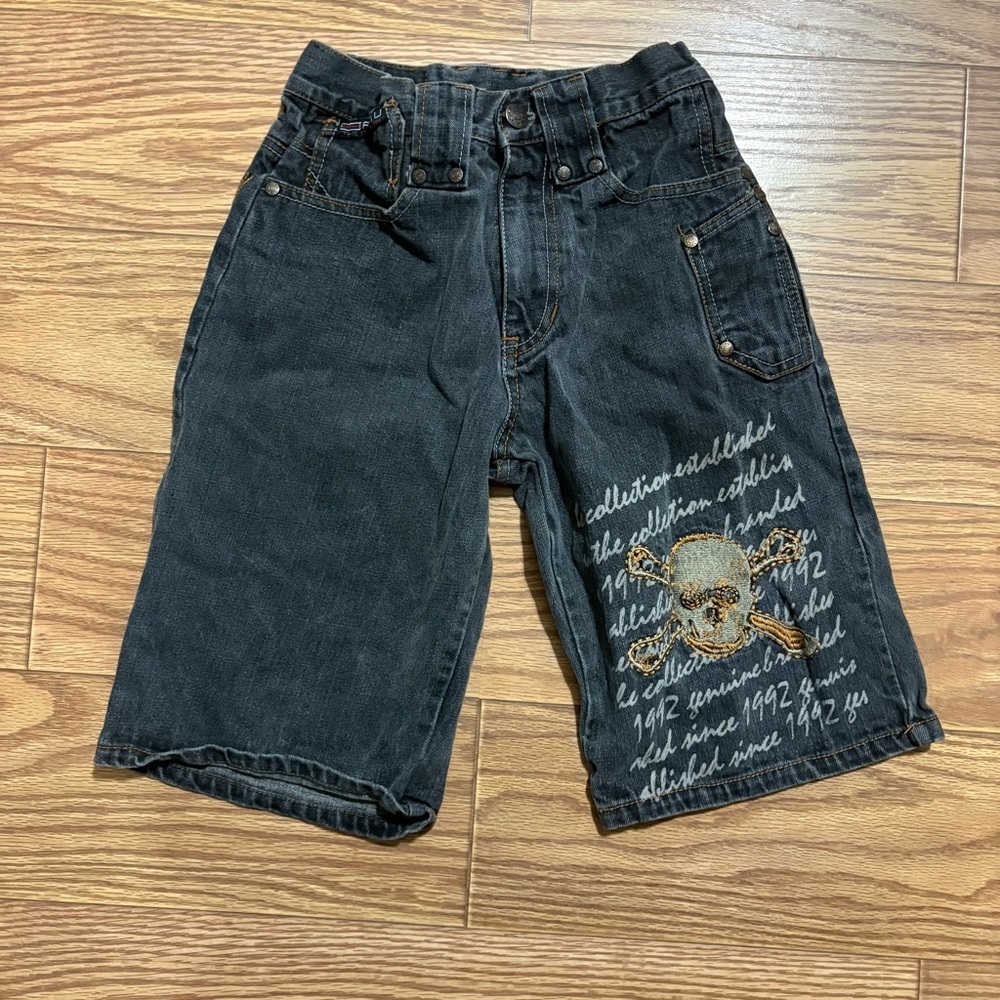 y2k 2000s FUBU Skull Grunge Streetwear Denim Jean Shorts Youth Boys 8
